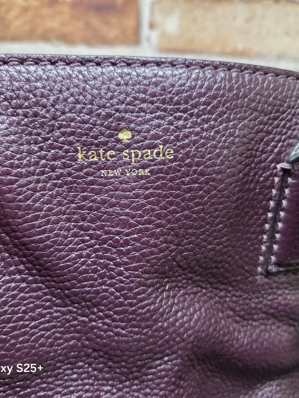 Kate Spade Plum Purple Pebbled Leather Domed Tote Handbag with Gold Logo